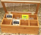 Natural Living Bamboo Tea Box With 8 Removable Equally Divided Compartments&Clear Lid