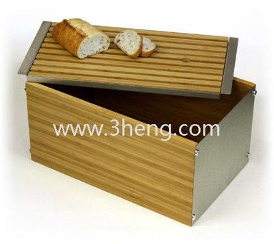 Bamboo And Brushed Stainless Steel Bread Box With Crumb Tray Cutting Board Lid
