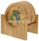 All Natural Bamboo Coaster /Round Bamboo coaster / Set of 6 in Holder