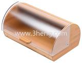 Bread Box made of pure Bamboo with stylish easy glide cover with handle