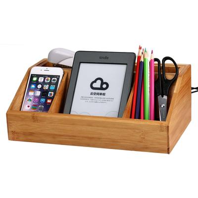 Natural Bamboo Multifunctional Charging Station /Desk Organizer Storage Compartment