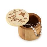 Bamboo Round Jar Salt Box with Lid Laser-Etched Salt Herbs Spices Jewelry Container Storage with But