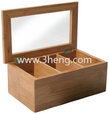 Natural Living Bamboo 3 Compartment Tea Box with Clear Lid