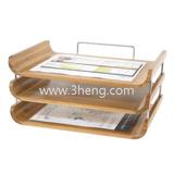 Natural Bamboo Desktop Organizer With Triple Tray