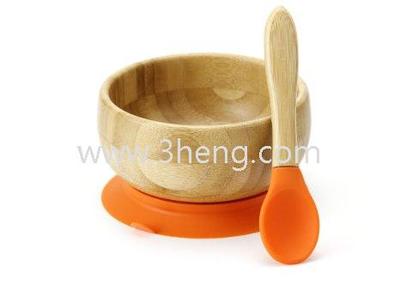 Toddler / Infant Bamboo Stay Put Suction / Spill Proof Baby Feeding Bowl w/ Spoon . The Perfect Baby