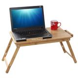 Bamboo Portable Laptop Desk Table Foldable Breakfast Serving Bed Tray Tilting Top Drawer