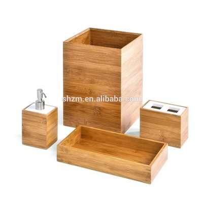 Bamboo hotel bathroom/bath accessories with toothbrush and lotion can