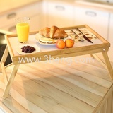 Bamboo bed tray with foldable legs and easy to clean white base