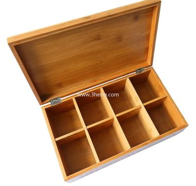Bamboo Tea Box With 8 Removable Equally Divided Compartments And Fully Sealed Lid