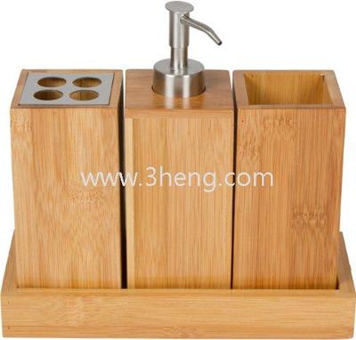 Bath set bath caddy bamboo bath accessories set with toothbrush rack and bamboo soap dispenser