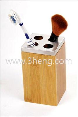 Bamboo Stainless Steel Toothbrush Holder 6.5X 6.5X 11Cm