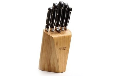 5 Piece Stainless Steel Kitchen Knife Set in Bamboo Block