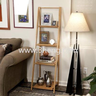 Bamboo Ladder Shelf Foldable bookcase has 4 shelves