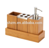 Hotel bamboo bath accessories set with soap rack and lotion can